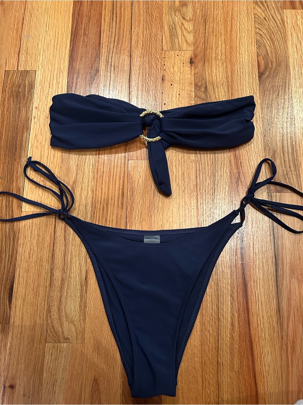 Bright Swimwear Women's Navy Bandeau Tie-Side Bikini Set